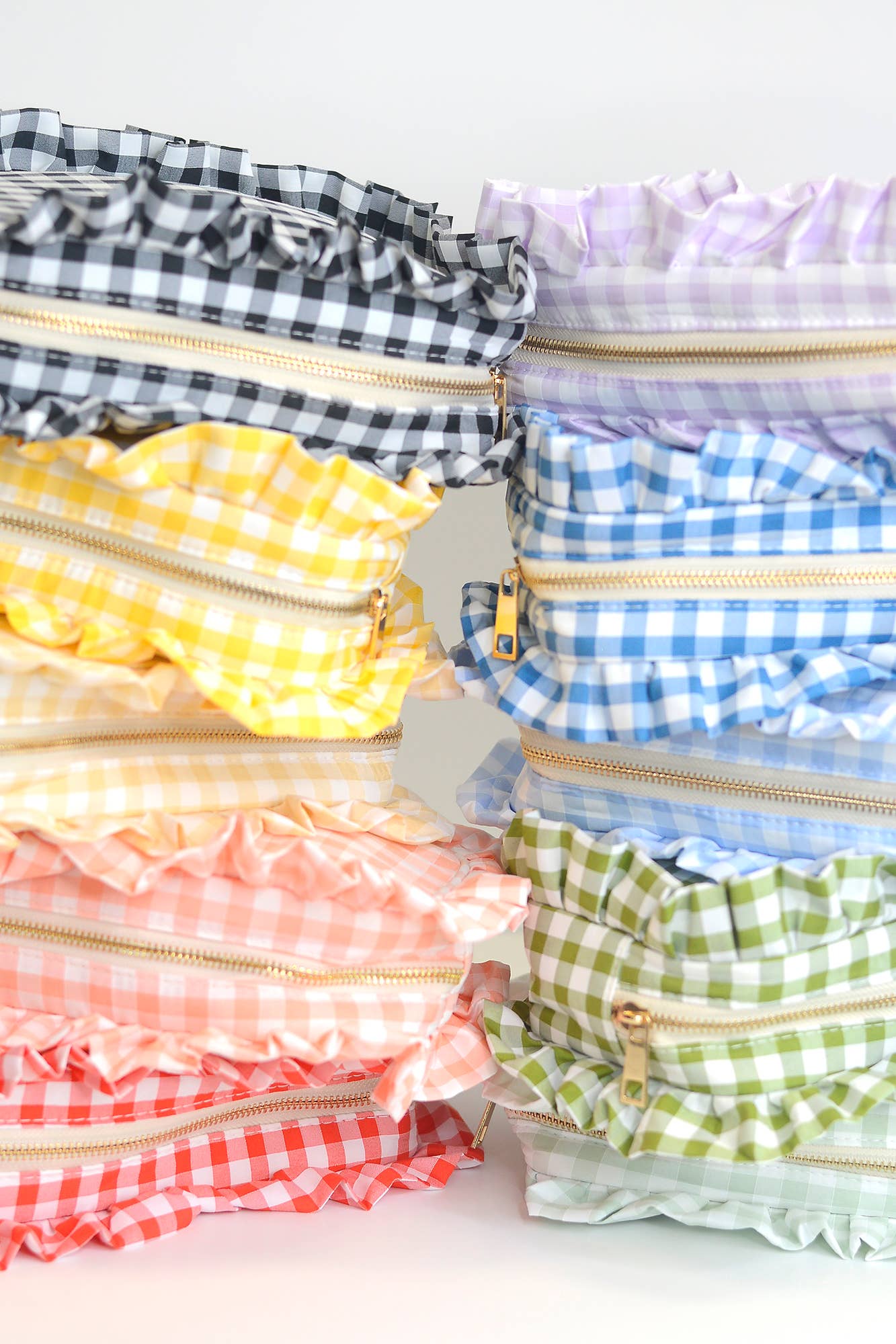 Gingham Ruffle Zipper Carry-all Pouch