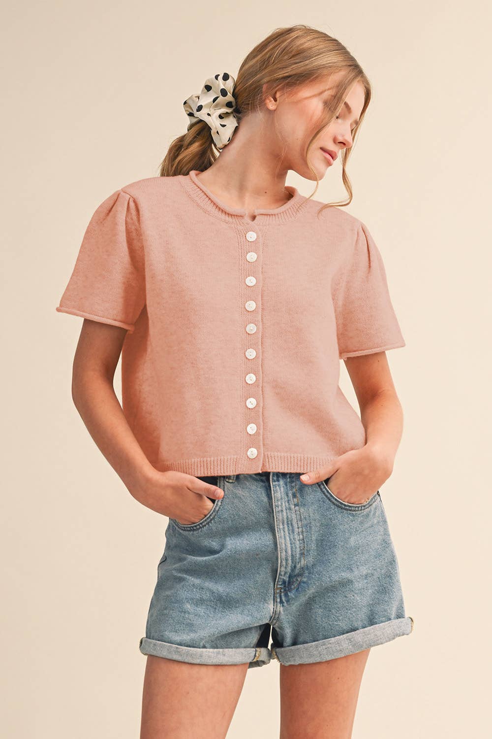SHORT SLEEVE SWEATER CARDIGAN