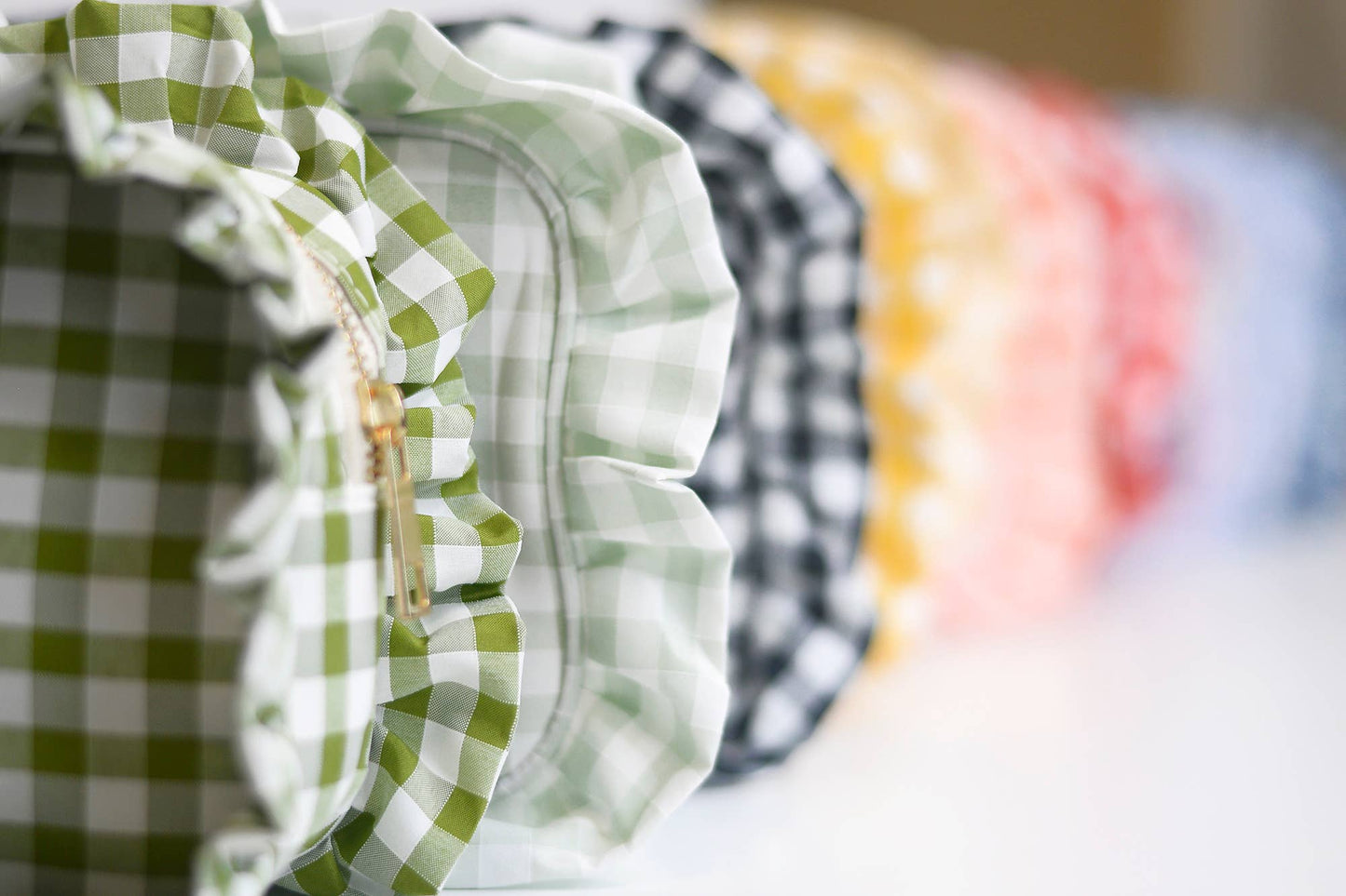 Gingham Ruffle Zipper Carry-all Pouch