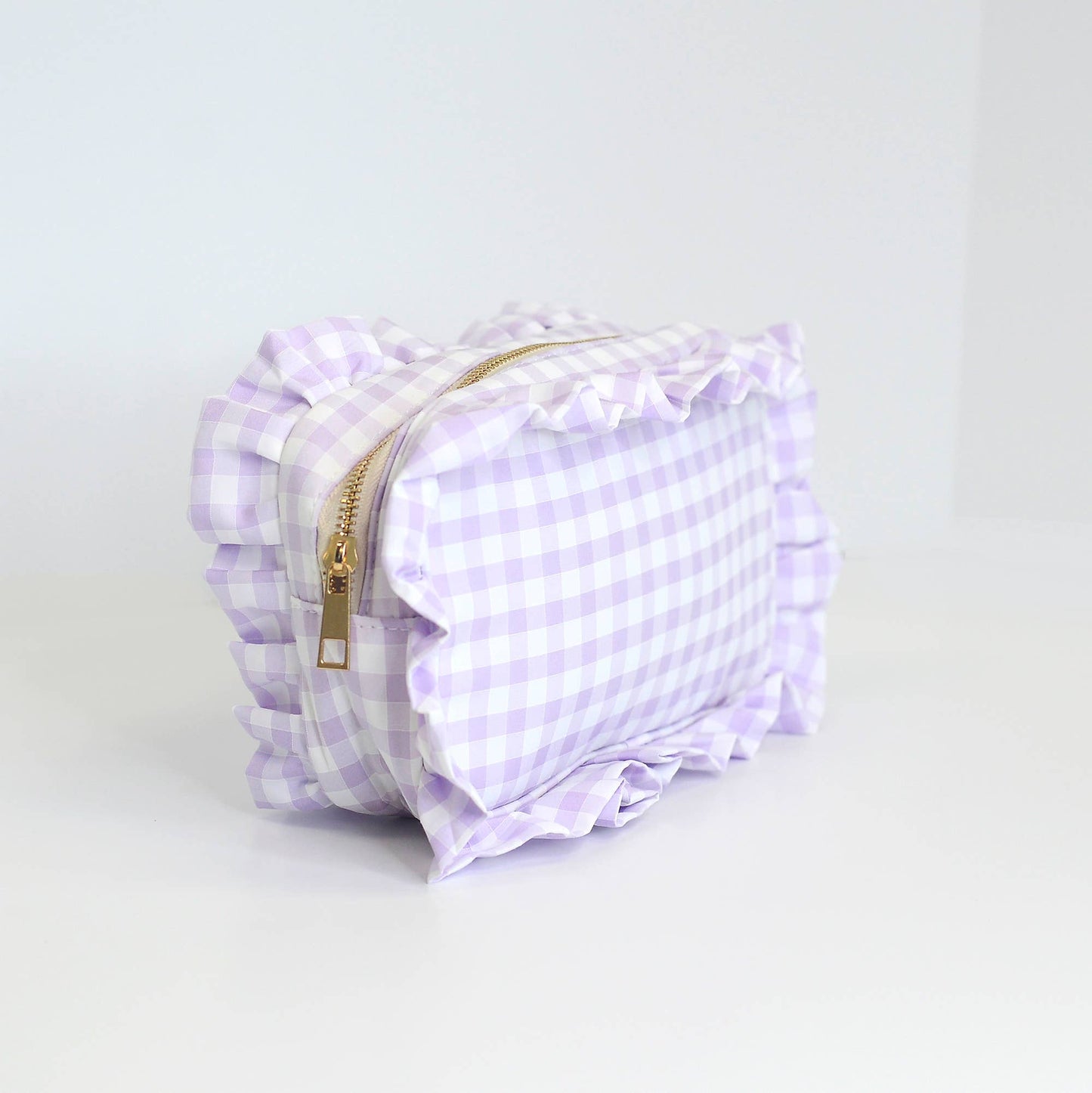 Gingham Ruffle Zipper Carry-all Pouch