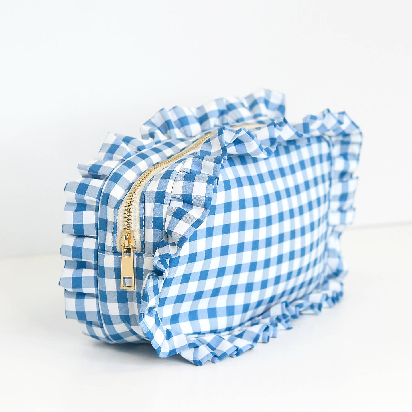Gingham Ruffle Zipper Carry-all Pouch