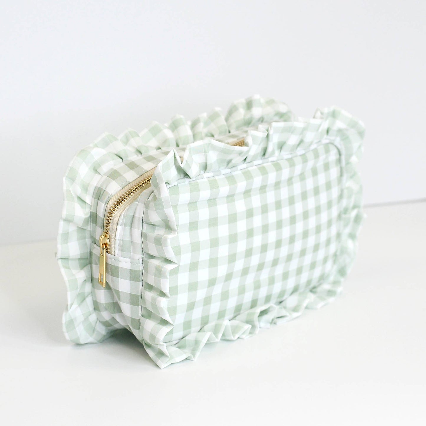 Gingham Ruffle Zipper Carry-all Pouch
