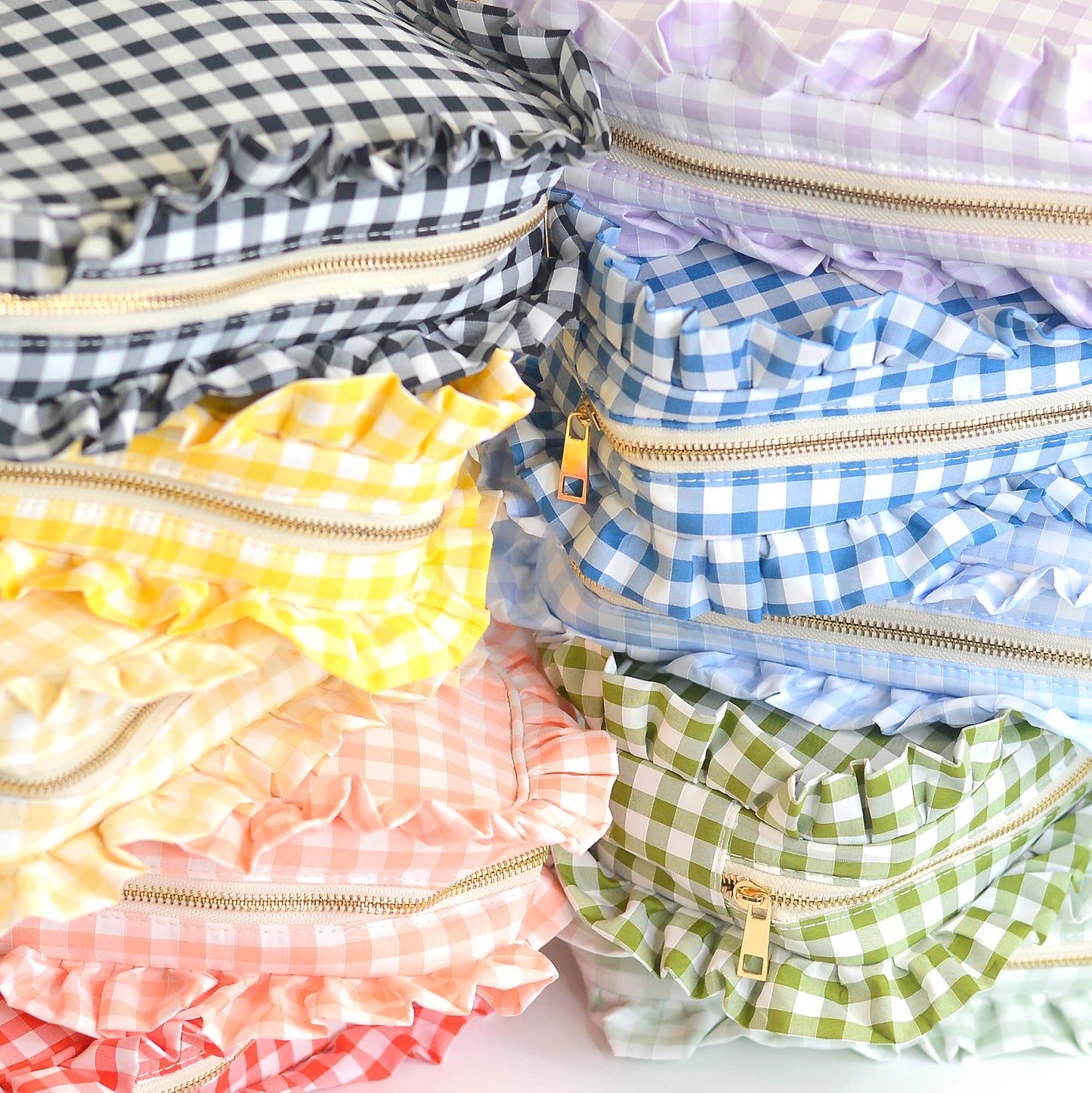 Gingham Ruffle Zipper Carry-all Pouch