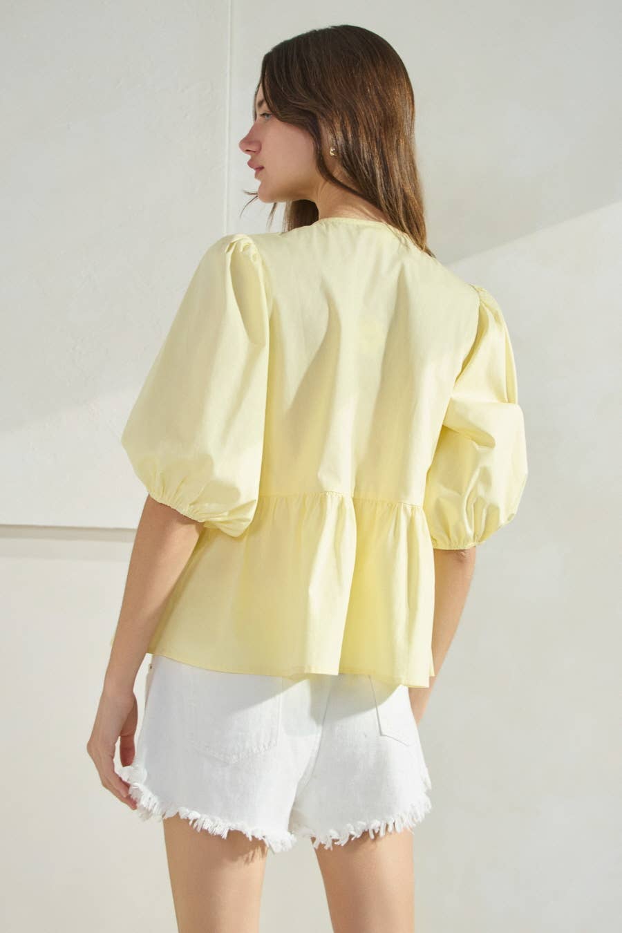 Solid Cotton Poplin Front Tie Ribbon Blouse
