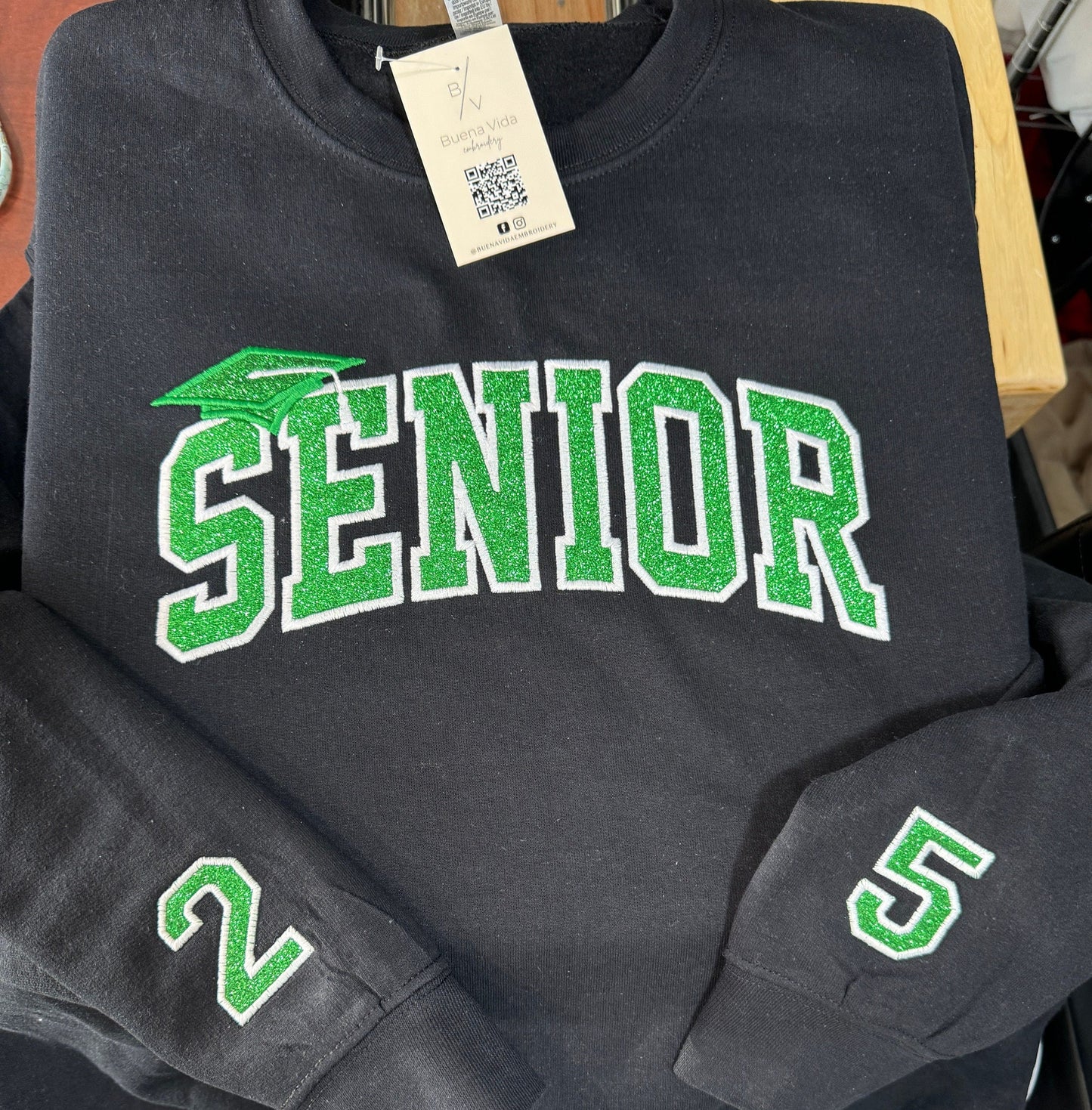Senior Glitter Embroidered Sweatshirt, Senior Gift, Custom Sweater