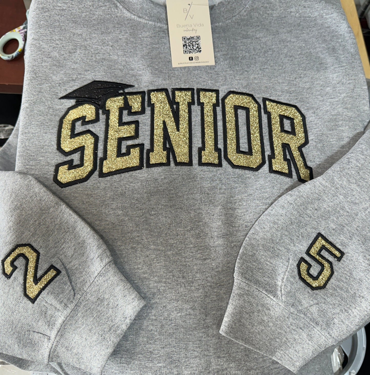 Senior Glitter Embroidered Sweatshirt, Senior Gift, Custom Sweater