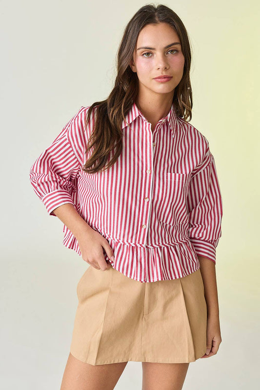 Violet 3/4" Sleeve Peplum Button Down Top