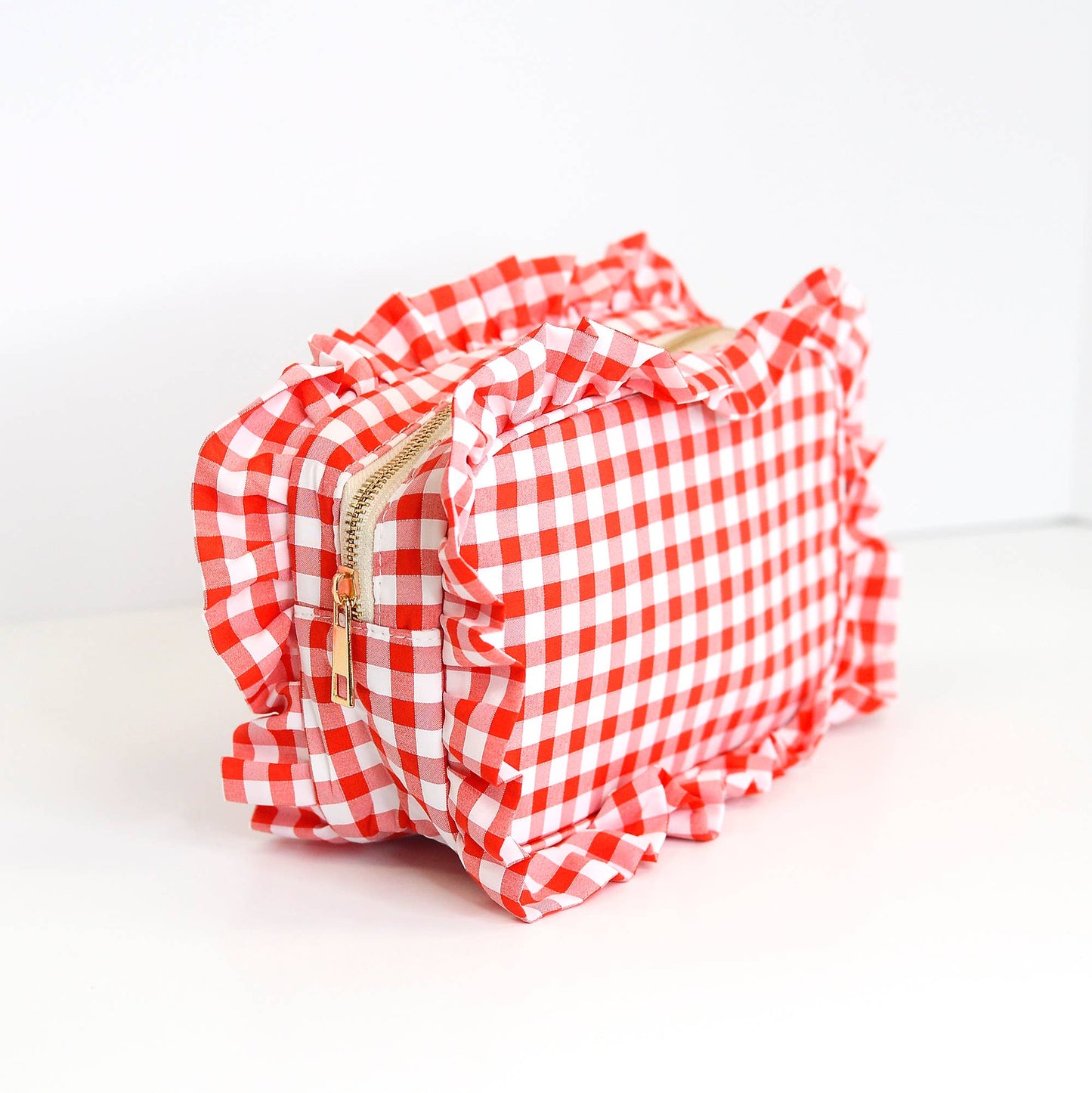 Gingham Ruffle Zipper Carry-all Pouch