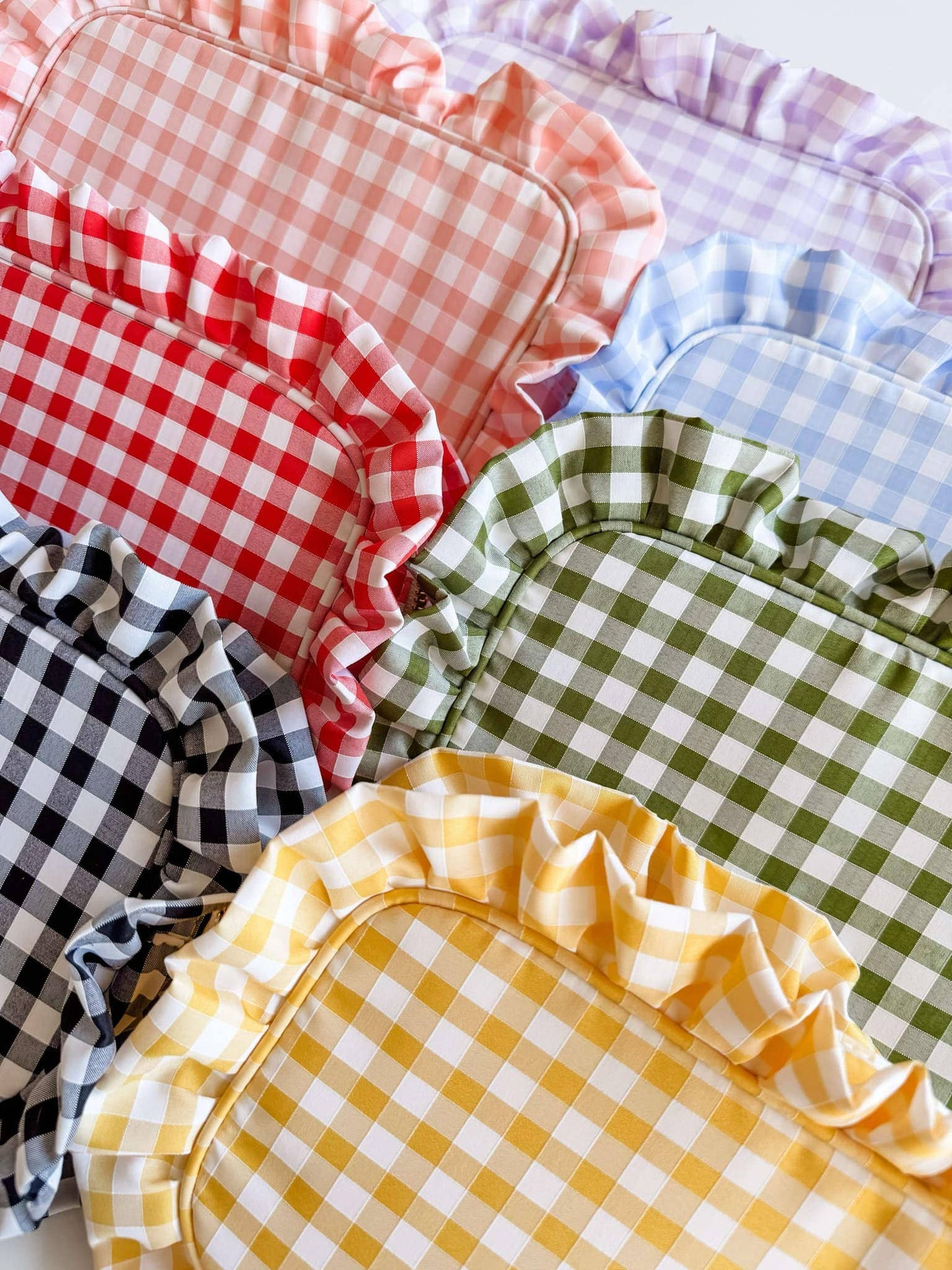 Gingham Ruffle Zipper Carry-all Pouch