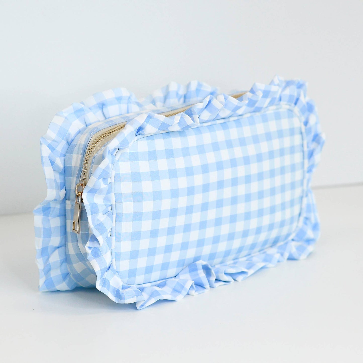 Gingham Ruffle Zipper Carry-all Pouch