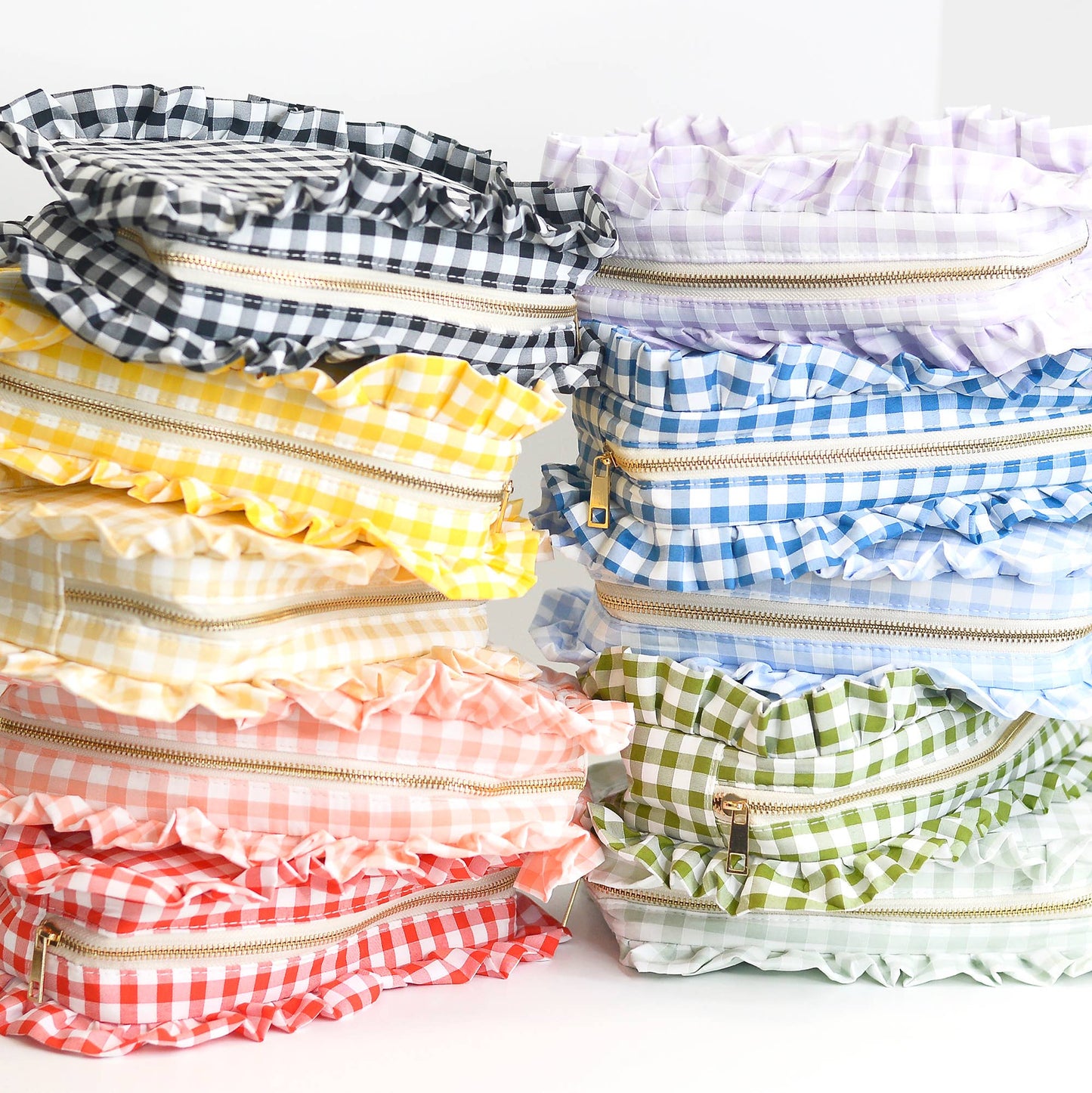 Gingham Ruffle Zipper Carry-all Pouch