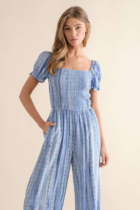 Blue Jumpsuit With Square Neck