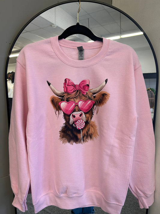 Pink Highland Cow Sweatshirt