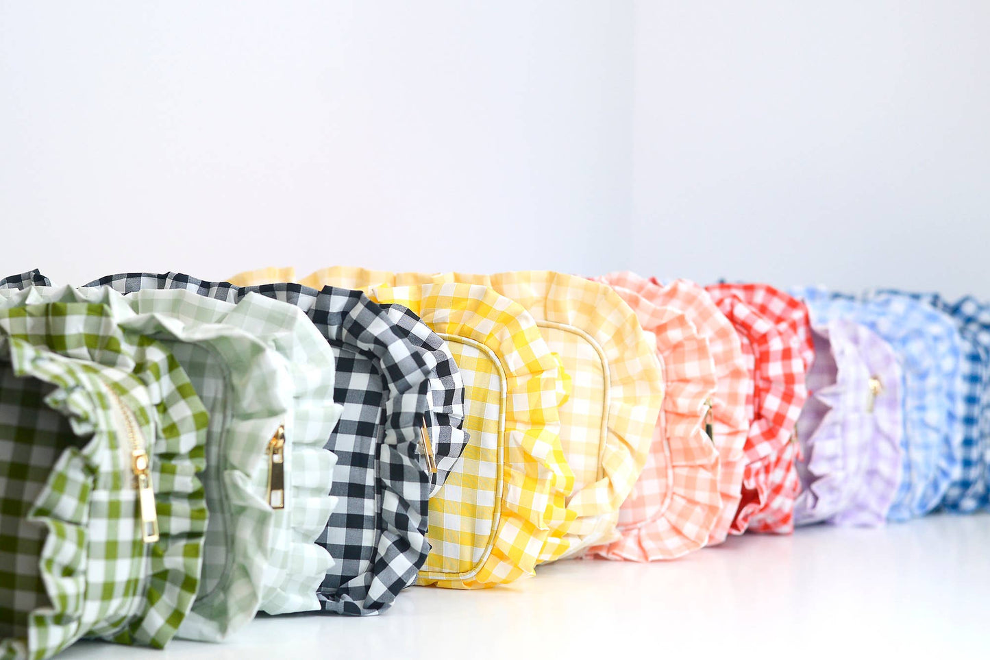 Gingham Ruffle Zipper Carry-all Pouch