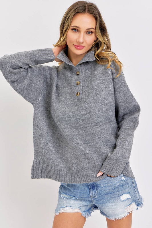 BUTTONED HIGH COLLAR  SWEATER