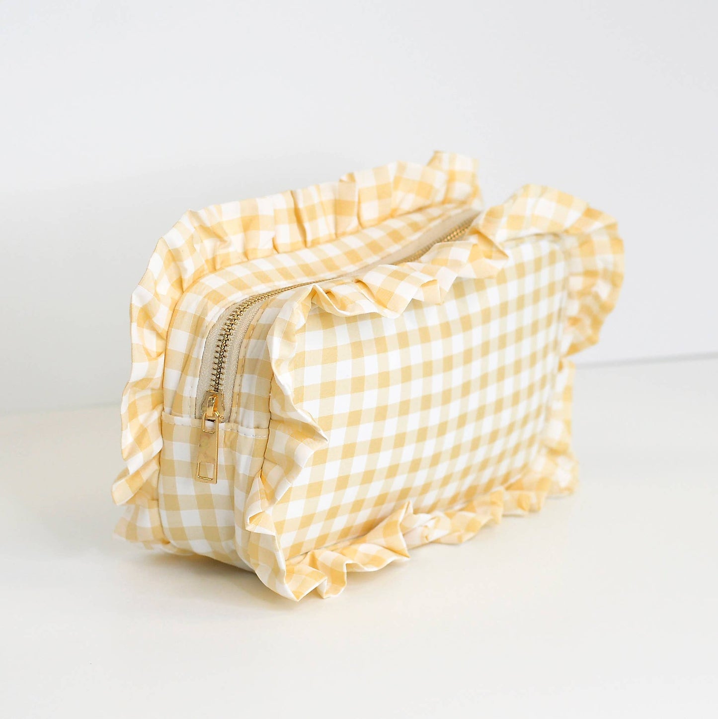 Gingham Ruffle Zipper Carry-all Pouch