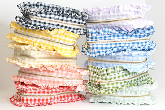 Gingham Ruffle Zipper Carry-all Pouch