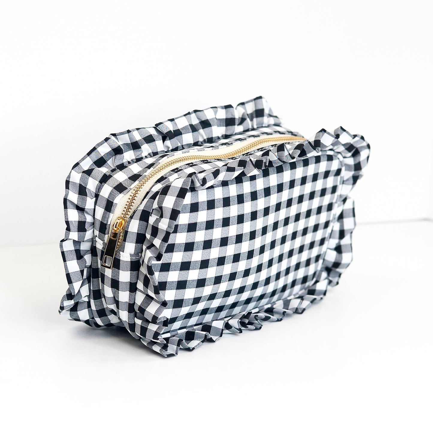 Gingham Ruffle Zipper Carry-all Pouch