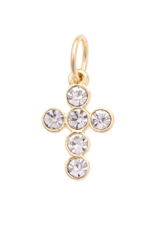 Rhinestone Cross Charm in Shiny Gold