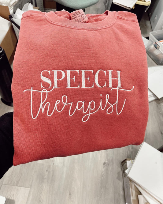 Speech Therapist Embroidered Sweater, Comfort Colors Crewneck