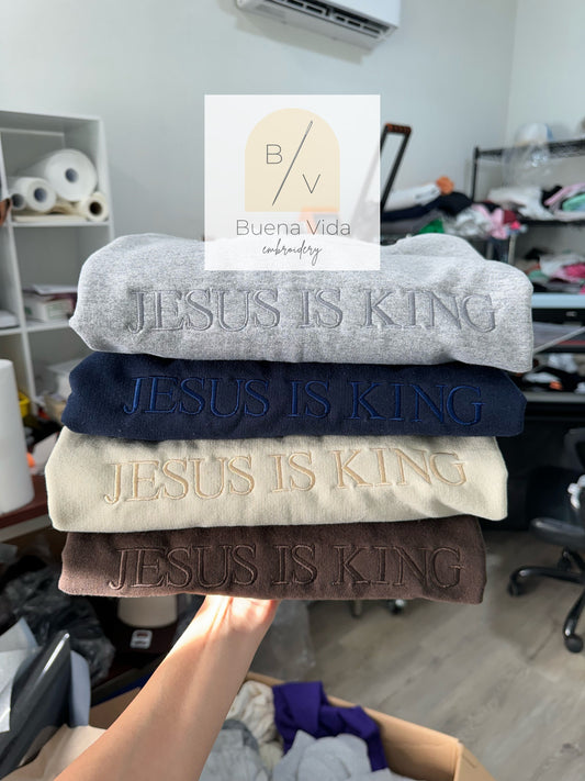 Jesus Is King Embroidered Sweatshirt, Tone on Tone Sweatshirt